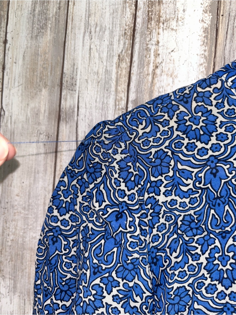 Talbots Ruffle Button Front Top Woodland Damask Blue Floral Small S - Picture 4 of 8